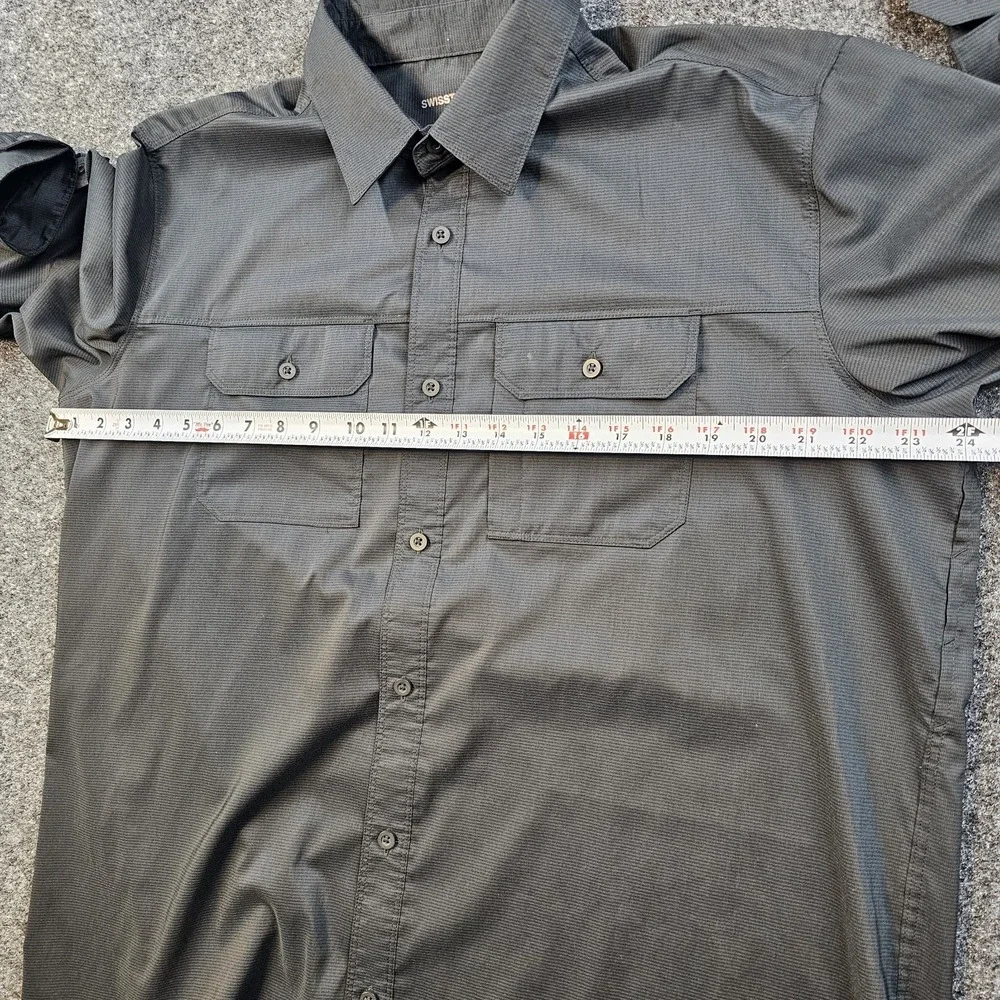 Swiss Tech Men's Large Stretch Button Up Shirt Black Micro‎ Check Performance
